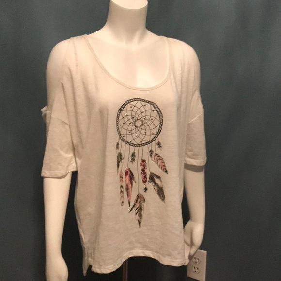C&V Chelsea & Violet Openback Cold Shoulder Tee L - Picture 1 of 7